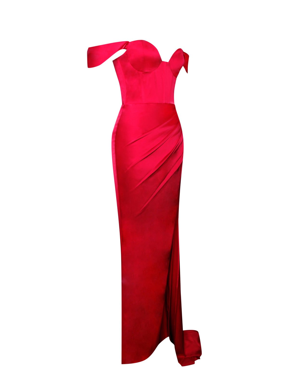 Zayda Red High Slit Corset Satin Gown (Archive Sale)