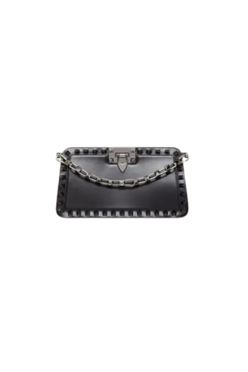 Valentino Garavani Tonal Rockstud Leather Clutch Bag In Black