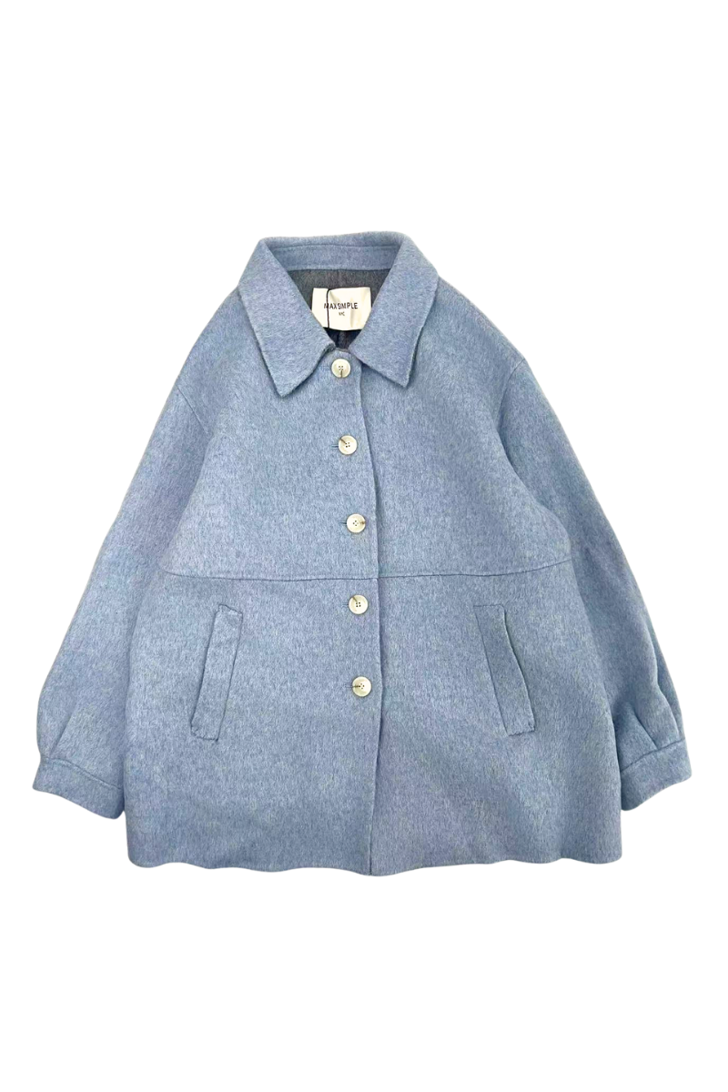 Max Simple Button Up Wool Jacket_Mist Blue