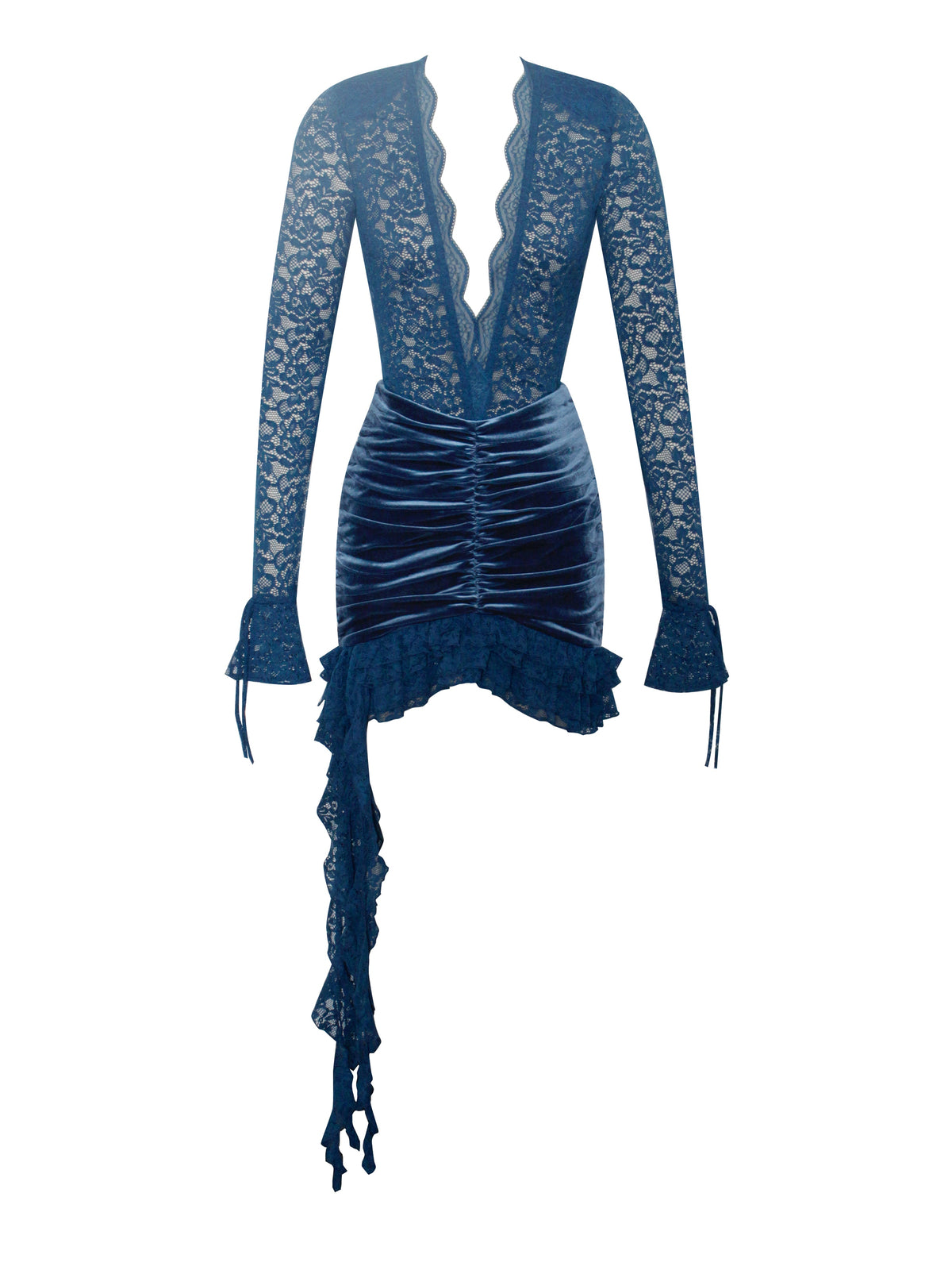 Nadina Teal Lace Velvet Mini Dress (Archive Sale)