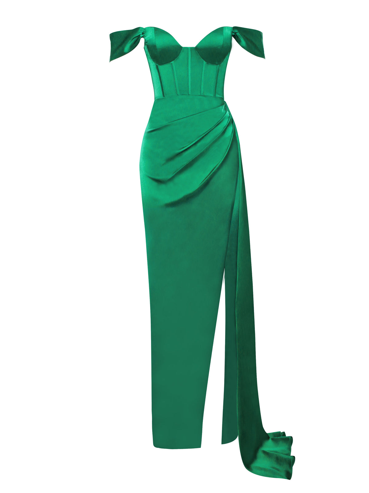Zayda Green High Slit Corset Satin Gown (Archive Sale)