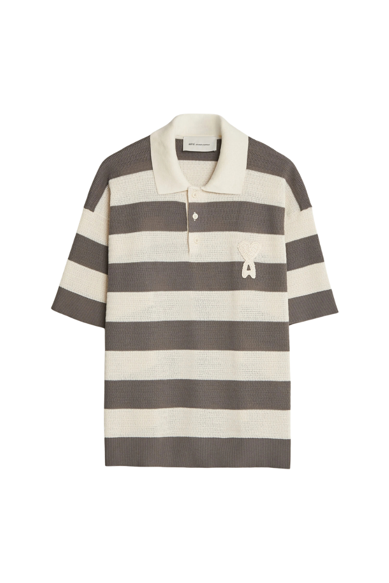 Ami Paris Polo Stripped Cotton Knit Grey