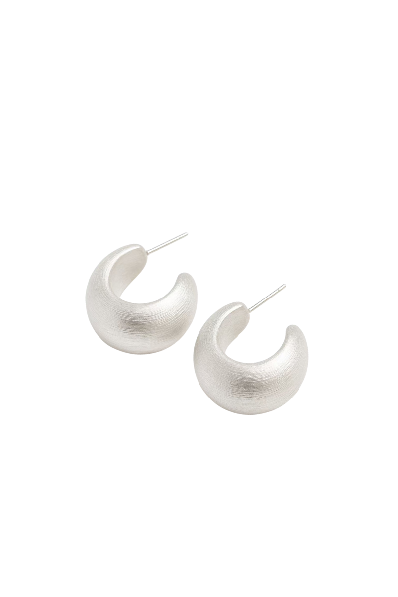 Manner Jewelry Silver Brushed Crescent Hoop Earrings