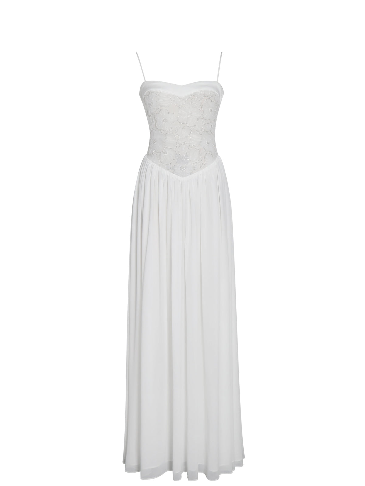 Ucille White Embroidered Chiffon Maxi Dress (Archive Sale)