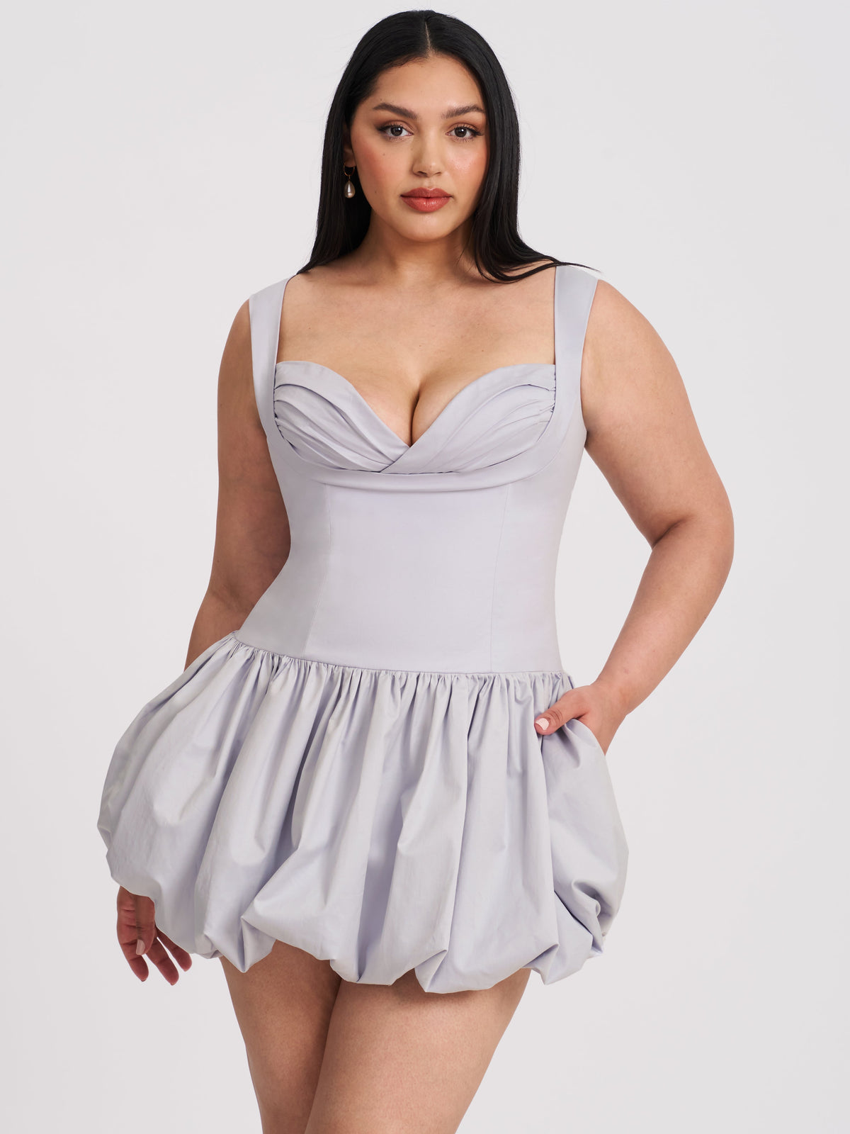 Zada Grey Pleated Breast Bubble Hem Mini Dress (Archive Sale)