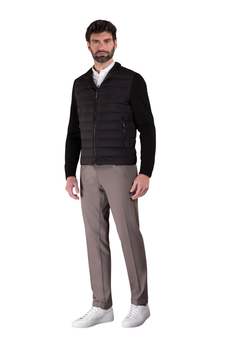 MooRER CATTANEO-S3R Mixed Media Stand Collar Jacket Nero