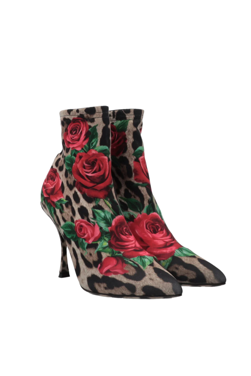 Dolce & Gabbana Leopard And Rose Jersey Booties