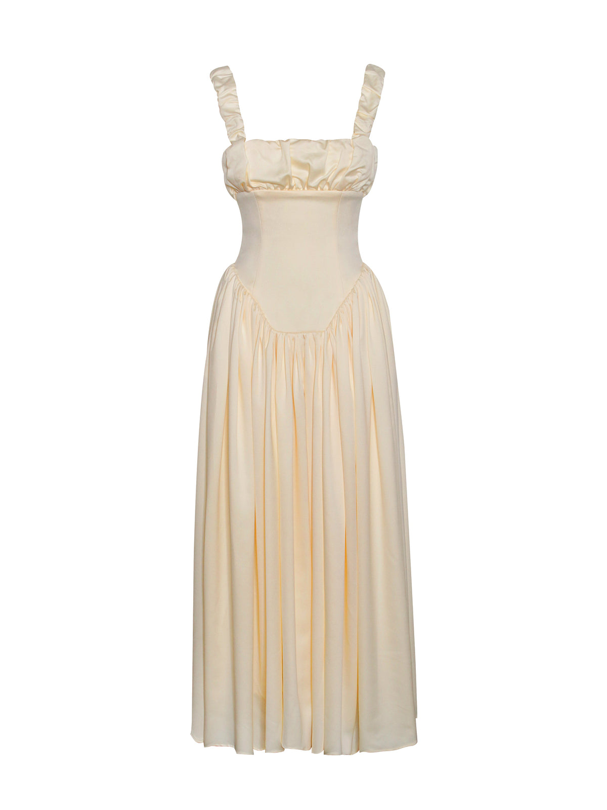 Noreen Egg White Satin Drop Waist Maxi Sundress (Archive Sale)