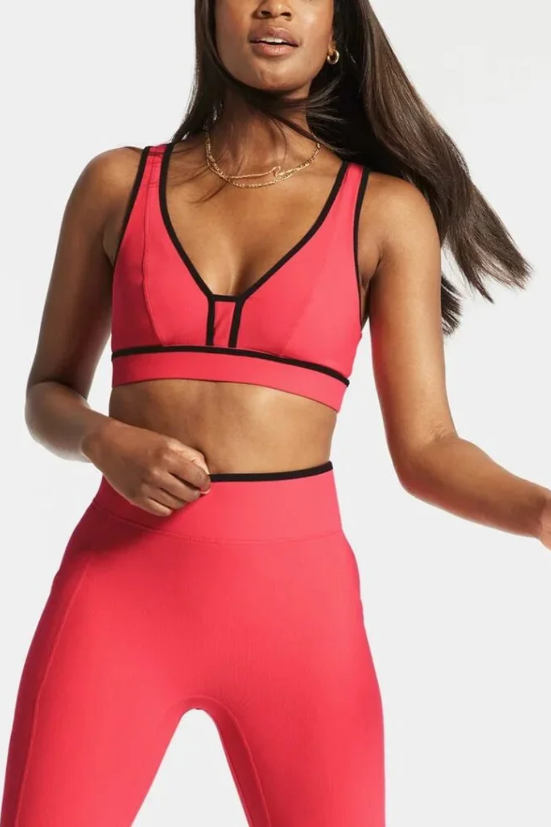 Bandier V Neck Rib Bra Pink BND10101