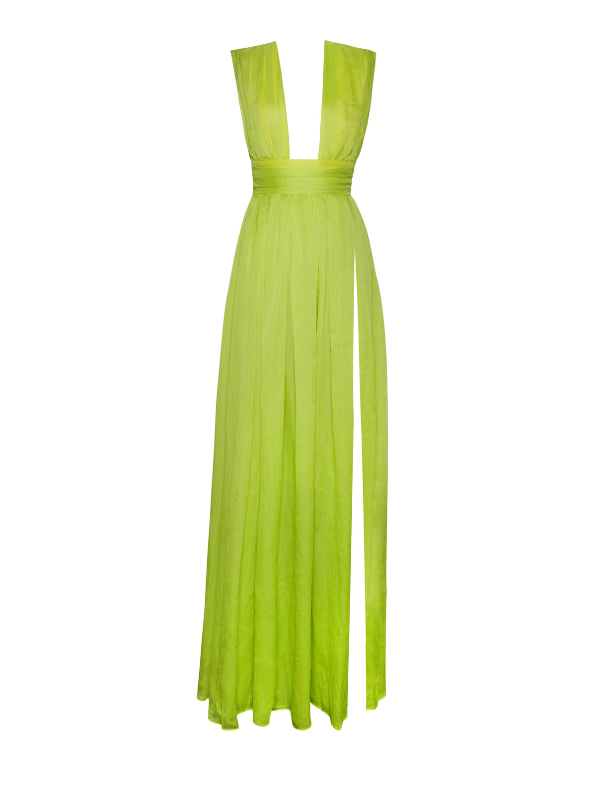 Valley Of Angels Lime Chiffon Pleated High Slit Maxi Dress (Archive Sale)
