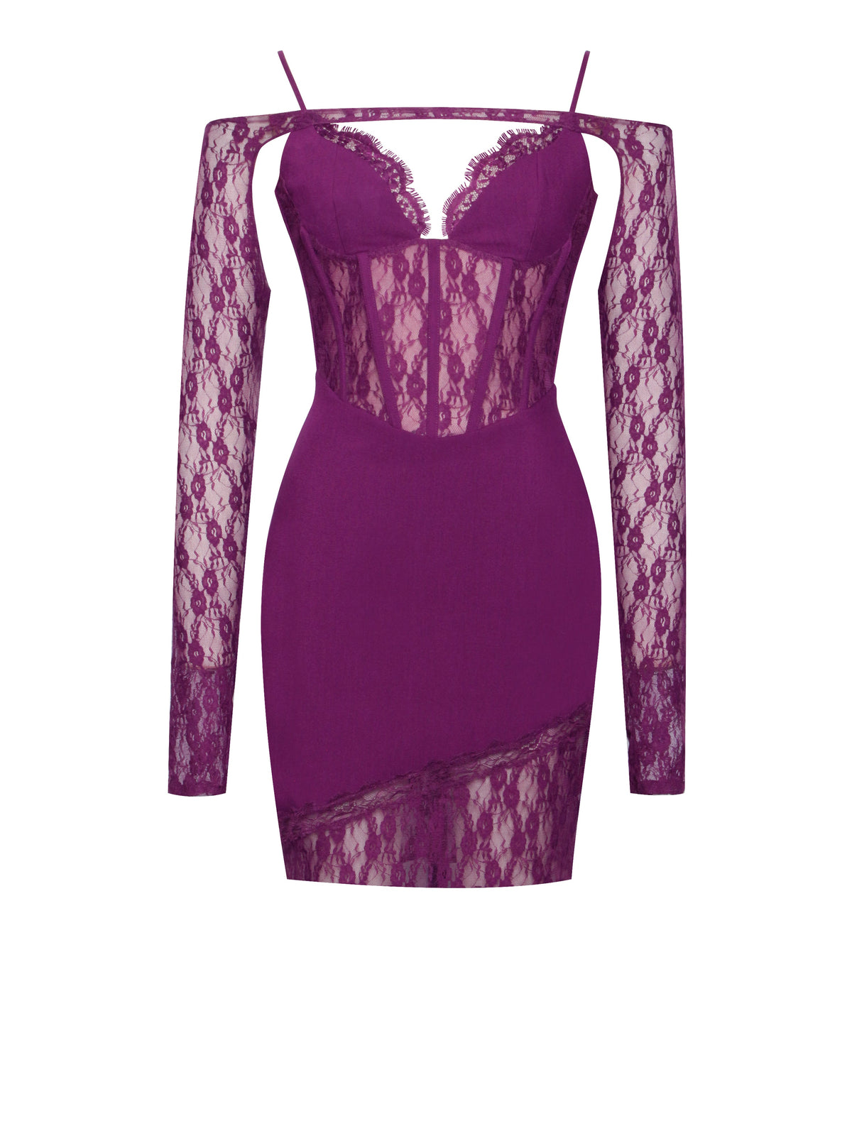 Elsie Purple Lace and Crepe Mini Dress (Archive Sale)