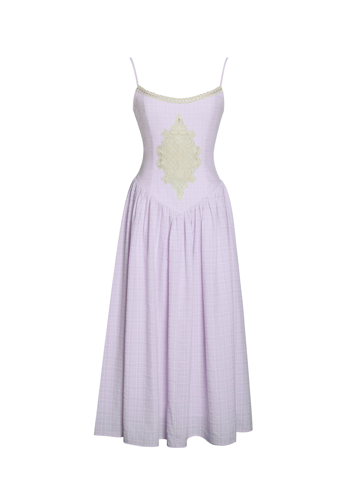 Jaclyn Lavender Lace Trim Cutout Seersucker Midi Dress (Archive Sale)