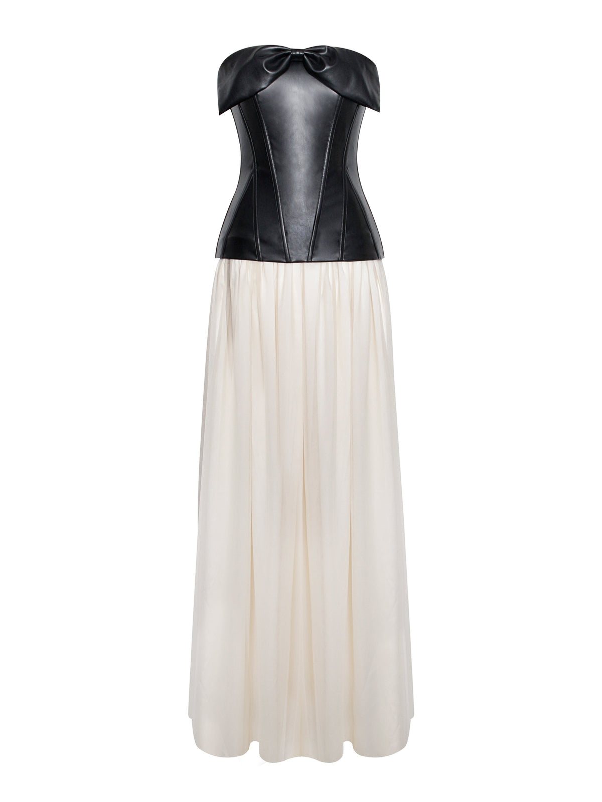 Maayan Black Vegan Leather Corset High Slit Drop Waist Maxi Dress (Archive Sale)