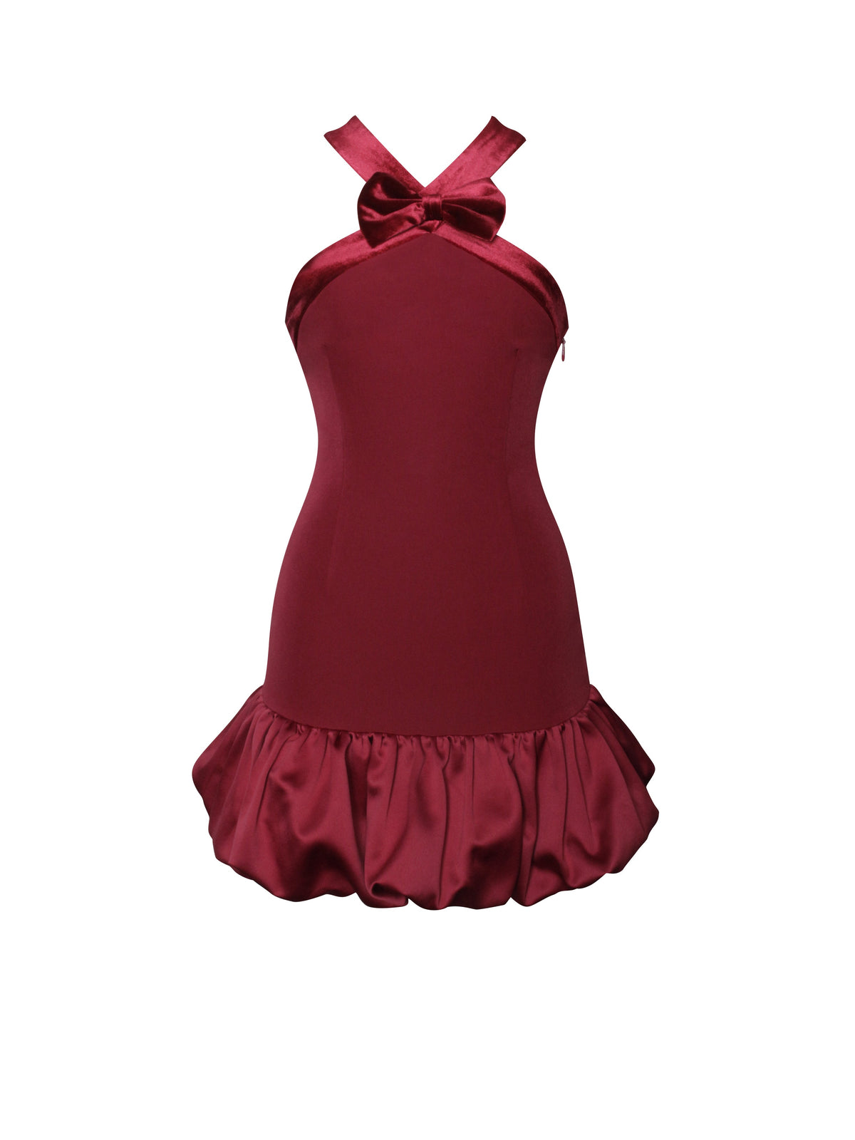 Barbra Red Cross Straps Bodycon Mini Dress with Bubble Hem (Archive Sale）