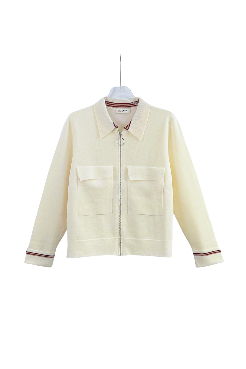 Max Simple Utility-Style Wool Zip Jacket White Lux