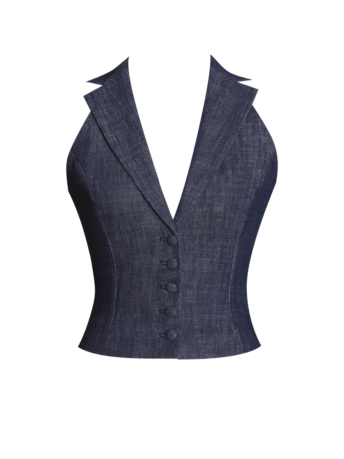 Rafaella Navy Cotton Denim Halter Lapel Top