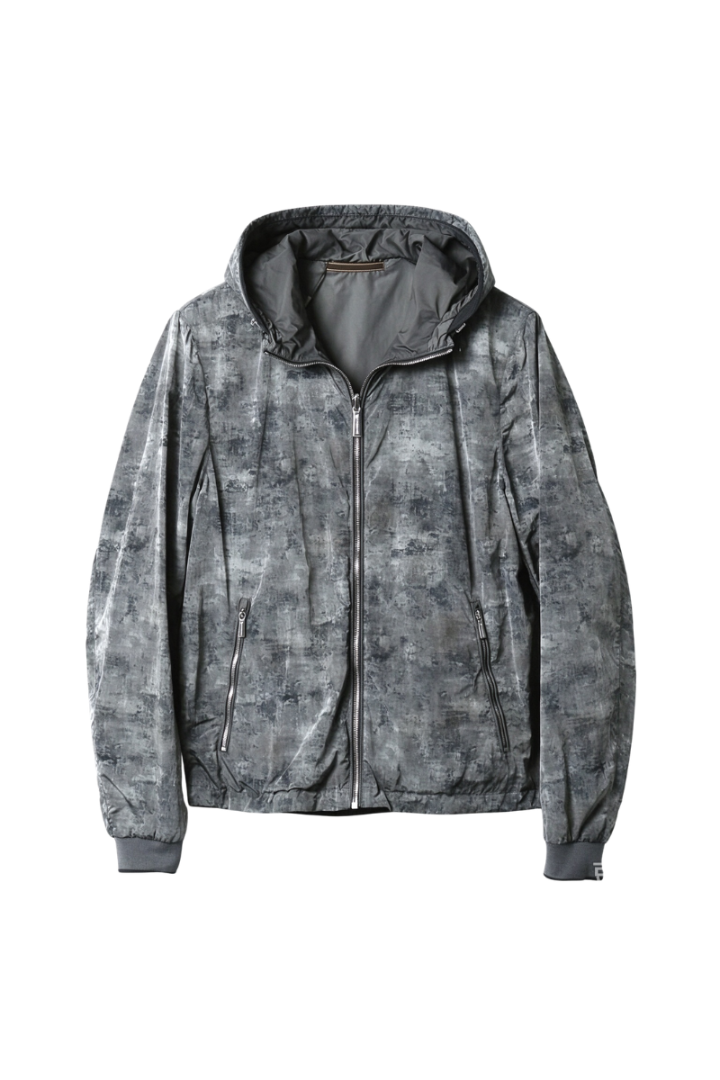 MooRER DAKAR-DJ Hooded Printed Zip-Up Jacket Granito