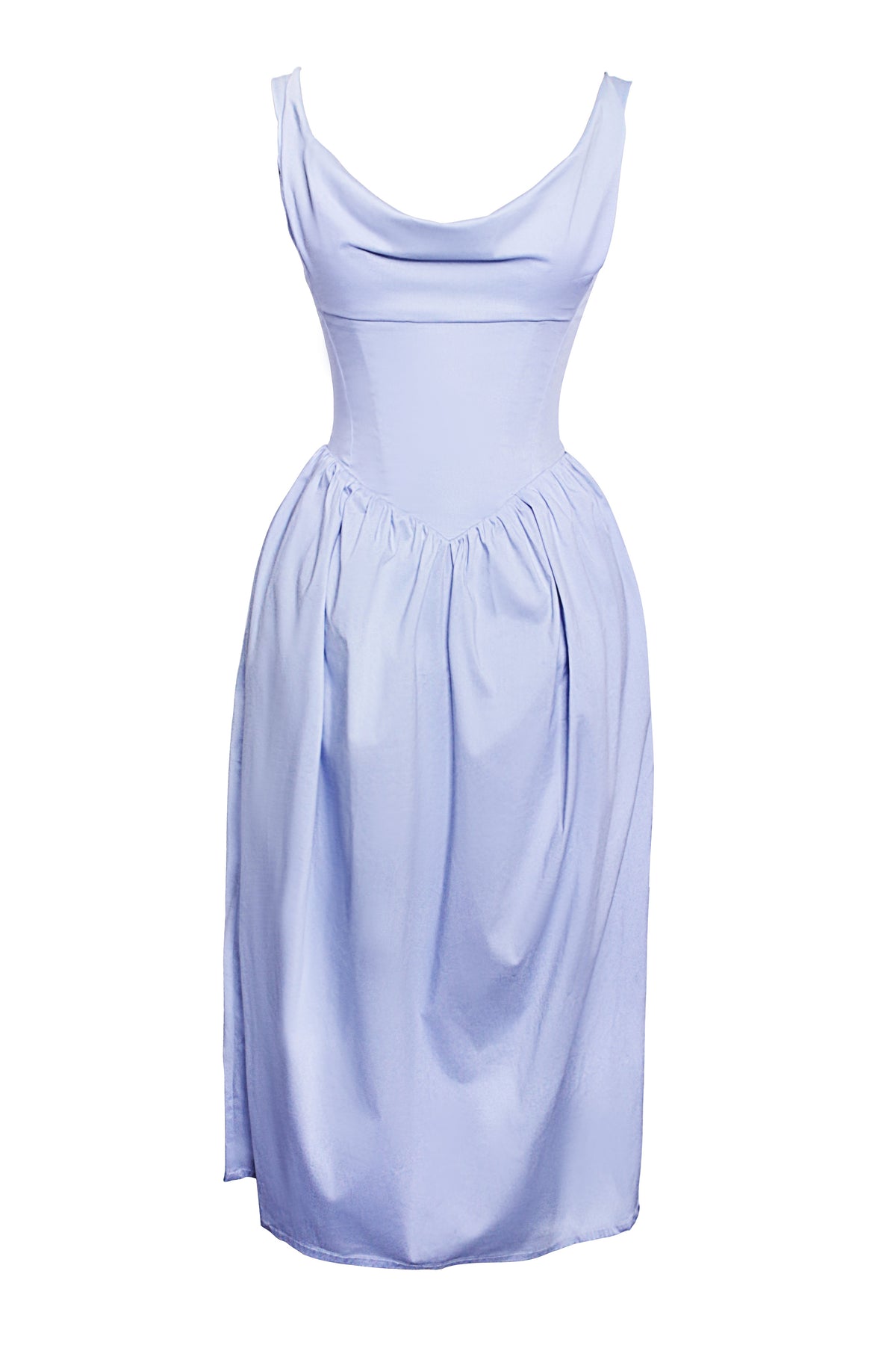 Reina Blue Cotton Poplin Drop Waist Corset Midi Dress