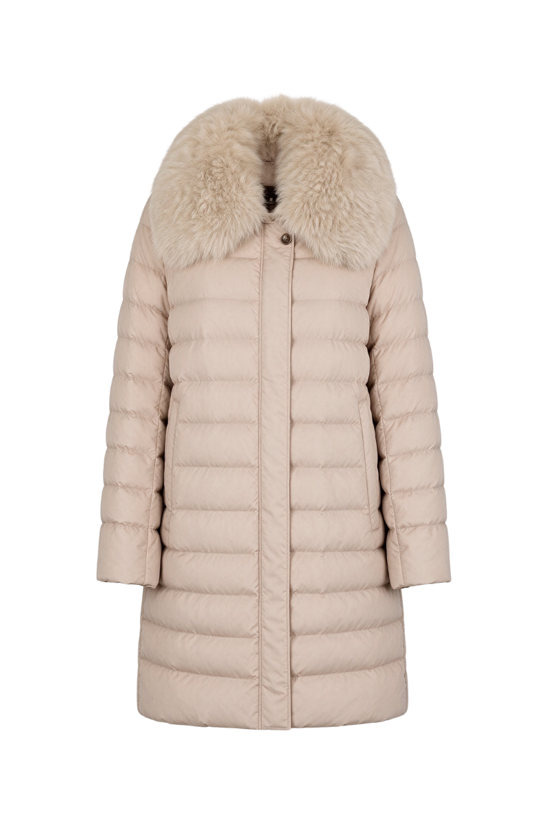 MooRER CINTIALS9 Fur Collar Mid Length Down Coat Beige