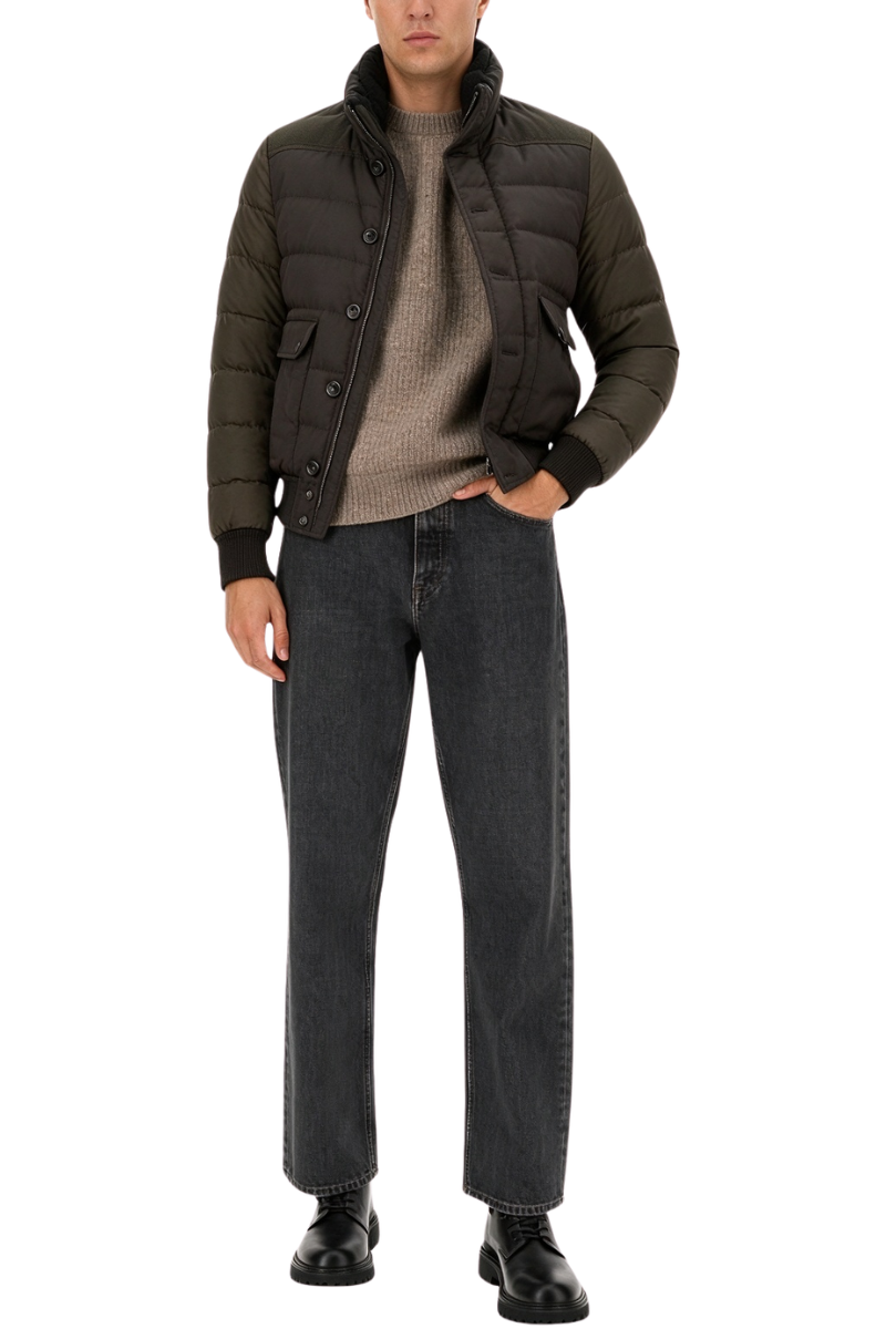 MooRER FANTONI-SHL Fur Collar Bomber Jacket Militare/Fumo