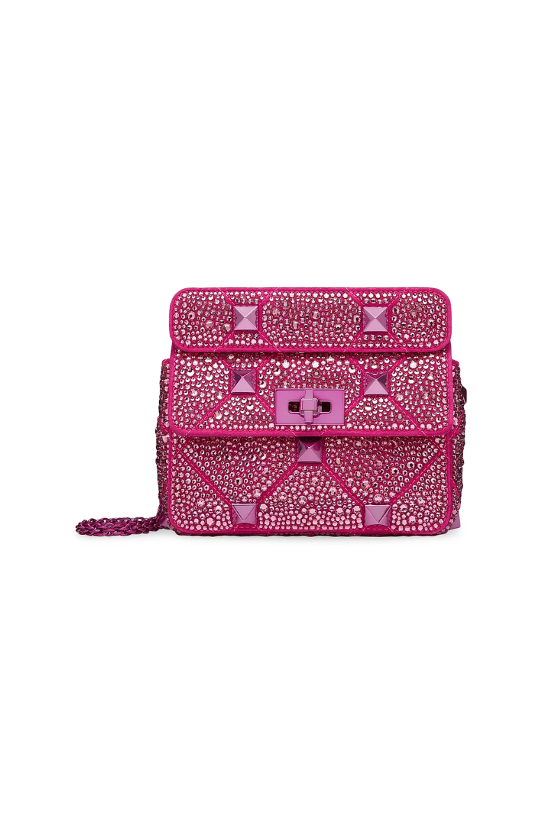 Valentino Roman Stud Small Embellished Shoulder Bag In Pink