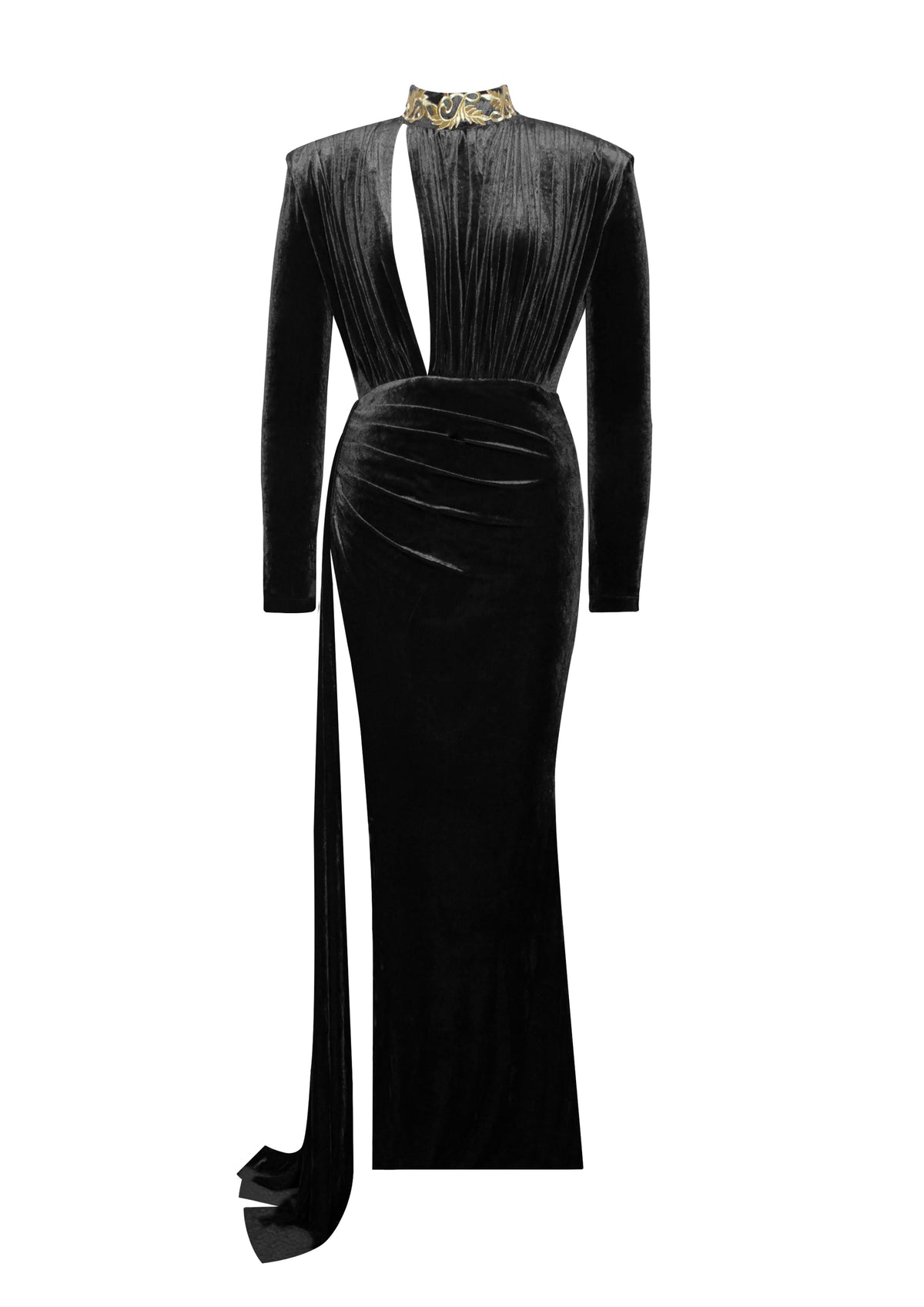 Zenaida Black Cutout High Slit Velvet Gown (Archive Sale)