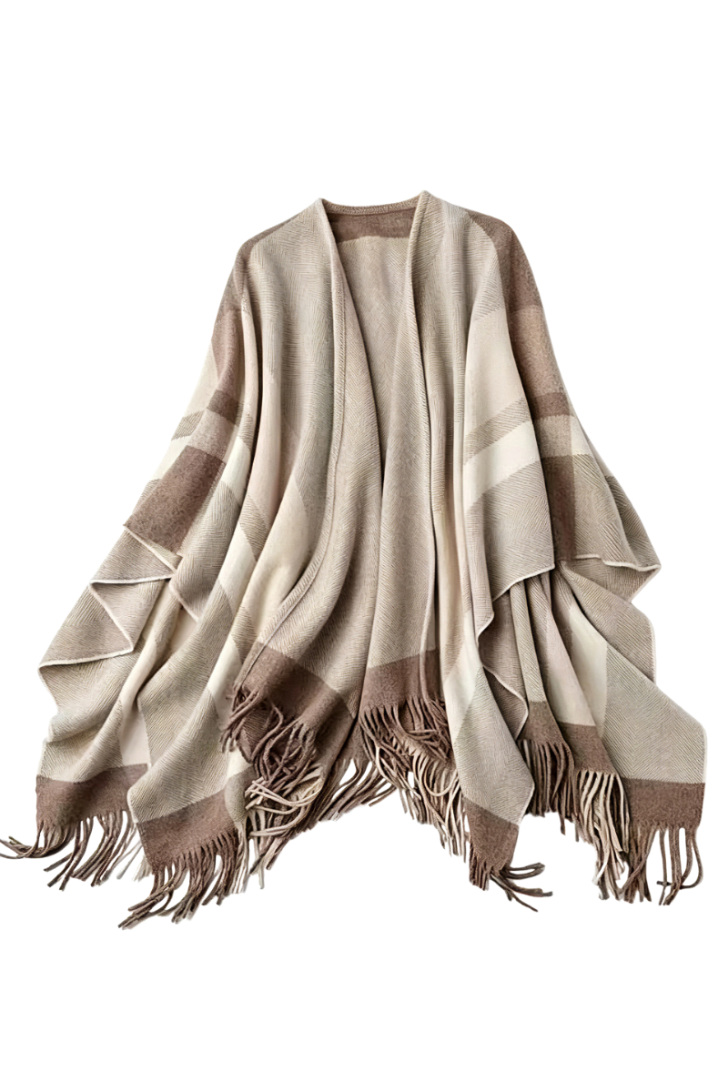 Max Simple Fringe Wool Cape Bgige MSRX252316B
