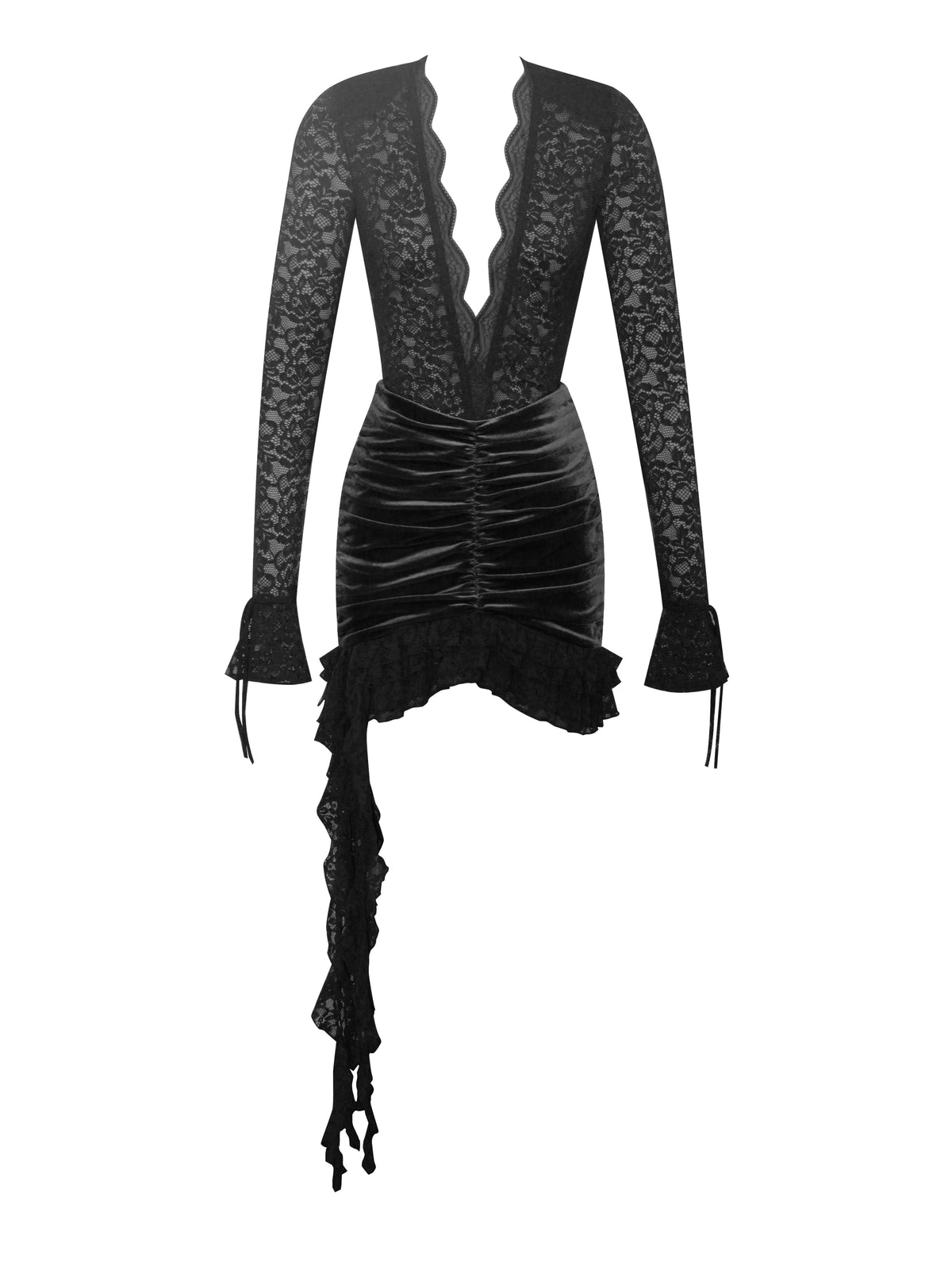Nadina Black Lace Velvet Mini Dress (Archive Sale)
