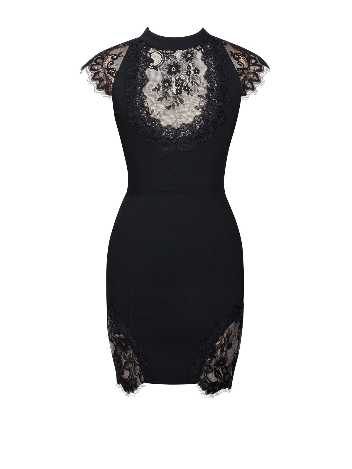 Quinella Black Lace Crepe Backless Mini Dress (Archive Sale)