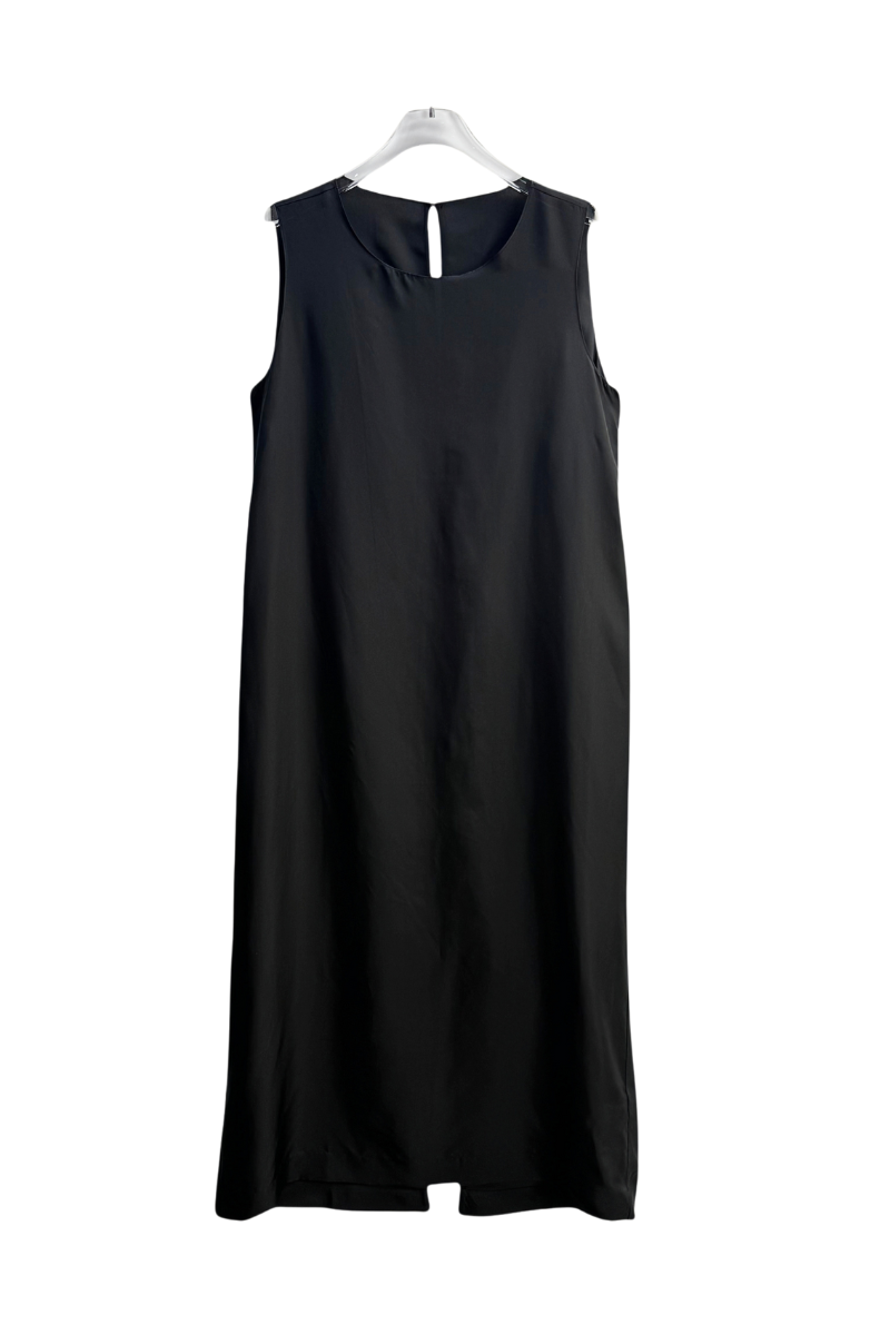 Max Simple Draped Back Sleeveless Silk Dress Black