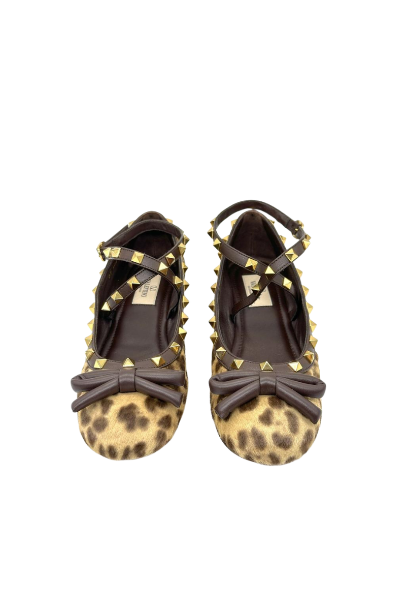 Valentino Women Rockstud Leopard Calf Hair Bow Ballet Flats Leopard/Fondant 3W2S0HB6JSH MQU