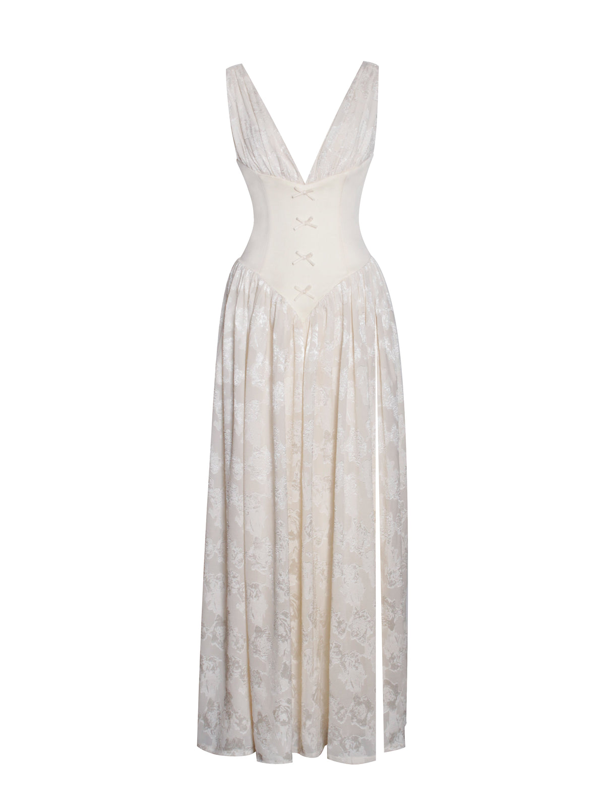 Sabrina Butter Yellow High Slit Jacquard Maxi Dress