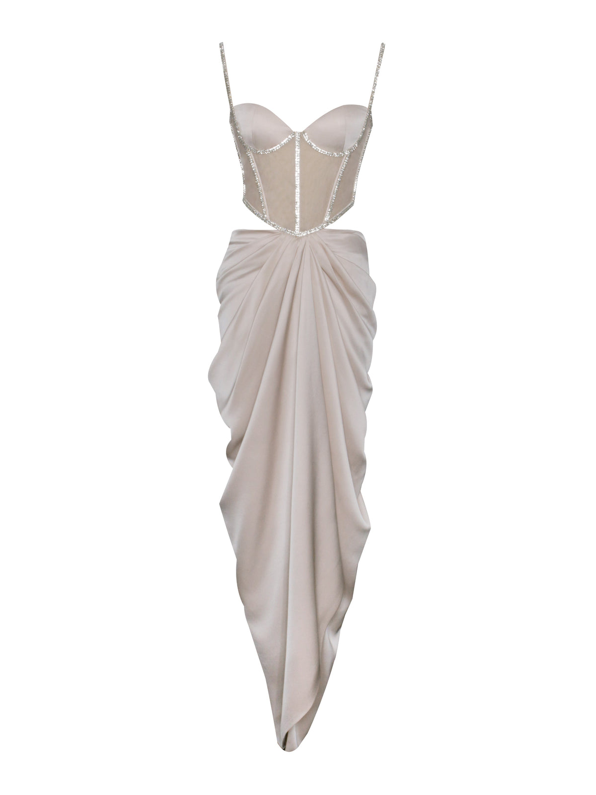 Cadence Champagne Satin Crystal Embellished Corset Dress(Archive Sale)