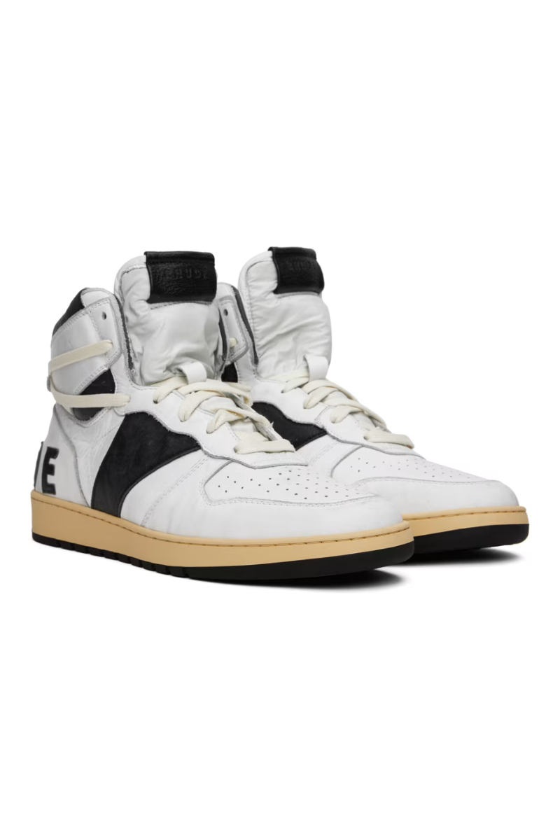 スニーカー RHUDE Rhecess Hi Sneakers - Rhude - Leather - White/Black Mens | RHUDE Rhecess-Hi Sneakers Perfect Black/White
