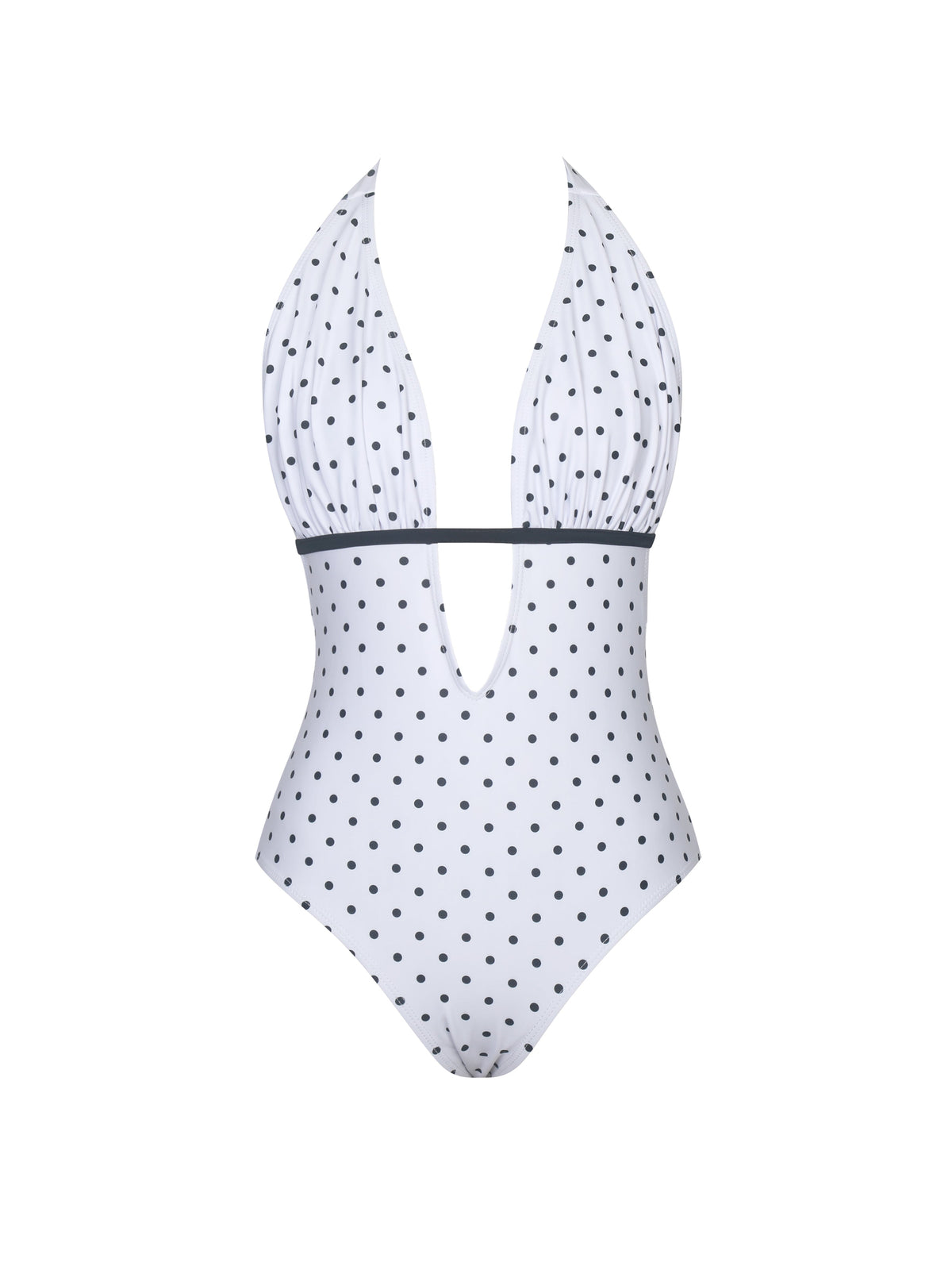 Olive White Base Polka Dot Ruched Halter Backless Swimsuit