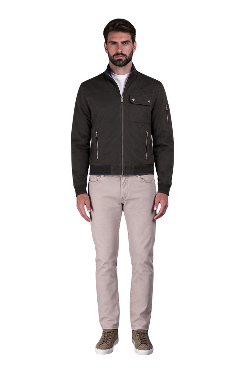 MooRER CORBINICK Stand-Collar Bomber Jacket Verde