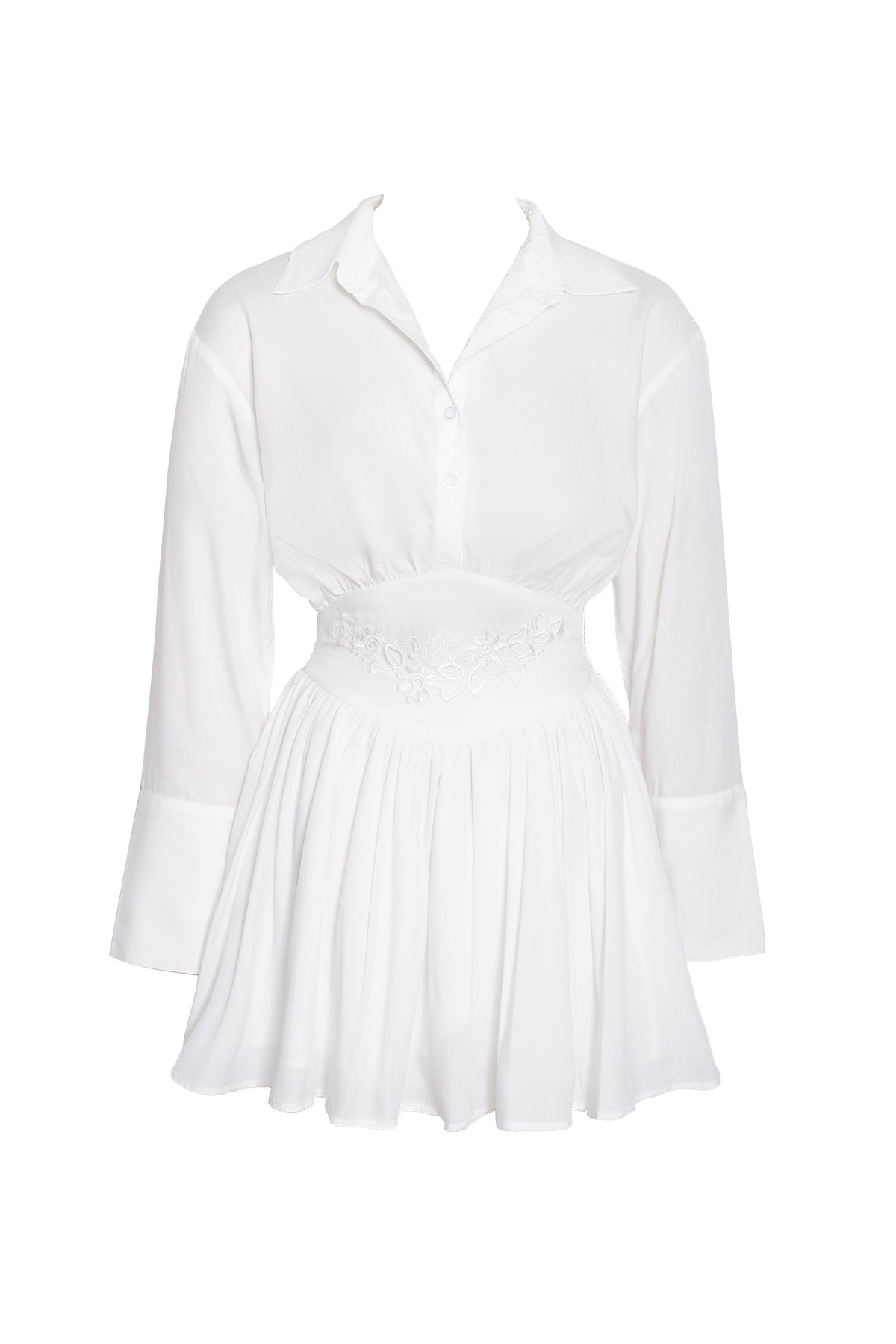 Jamila White Lyocell Embroidered Shirt Mini Dress