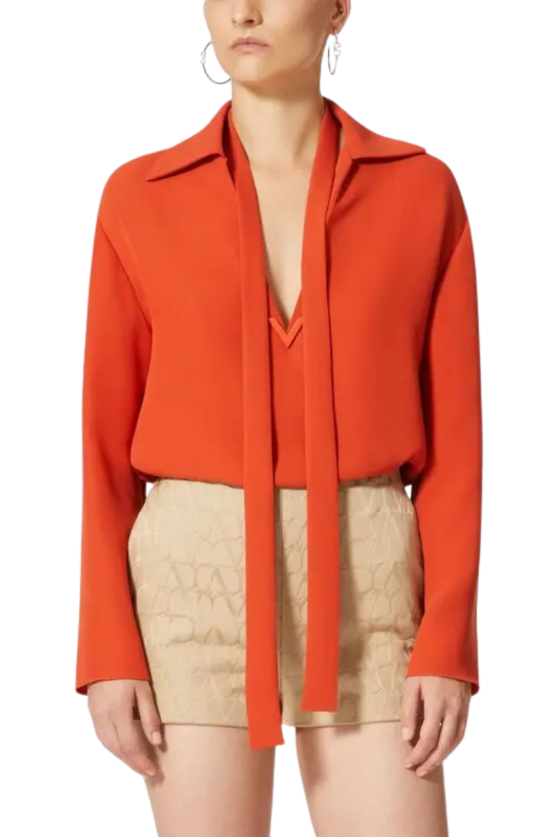 Valentino Tie Detail Long Sleeve Shirt Off Orange/Off Orange 4B3AE9451MM_YGN
