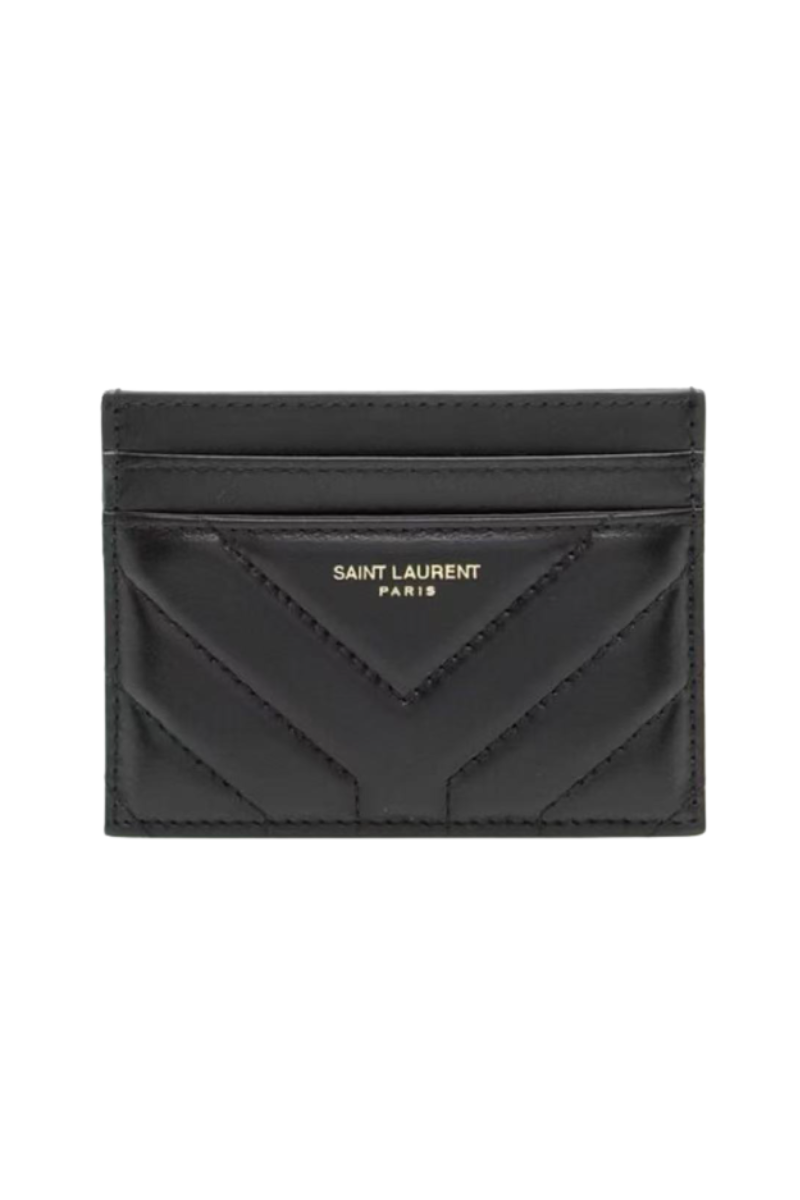Saint Laurent Joan Card Case in Quilted Leather Black