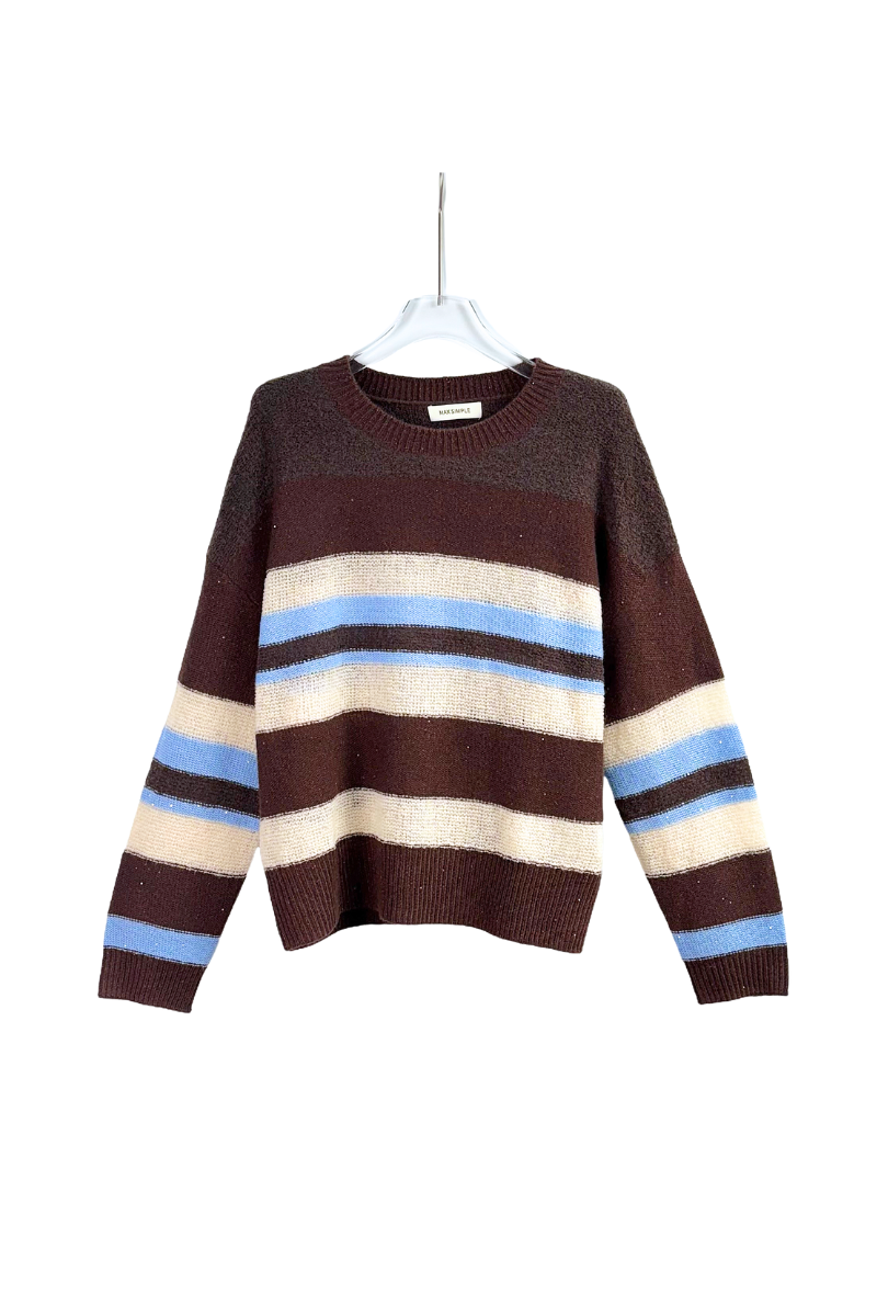 Max Simple Striped Wool Pullover - Brown