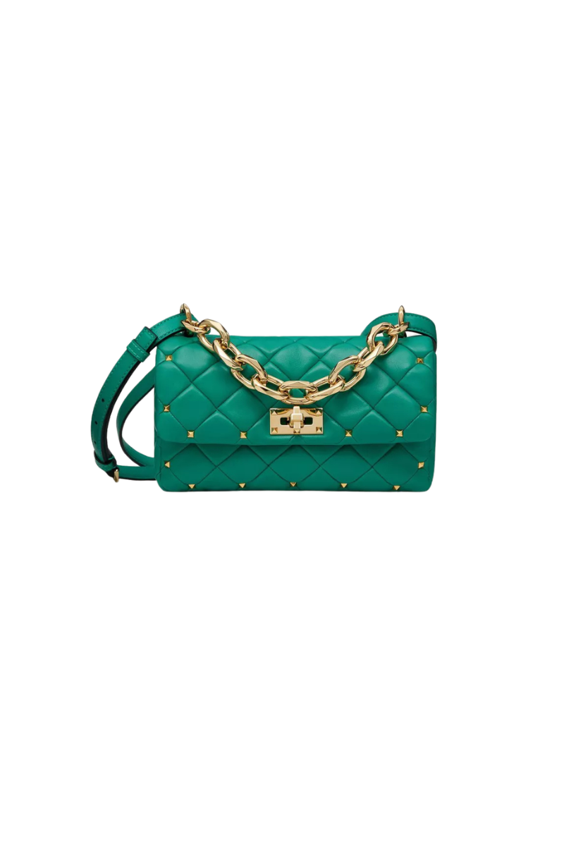 Valentino Garavani Alltime Woven Leather Top Handle Bag In Peacock Green
