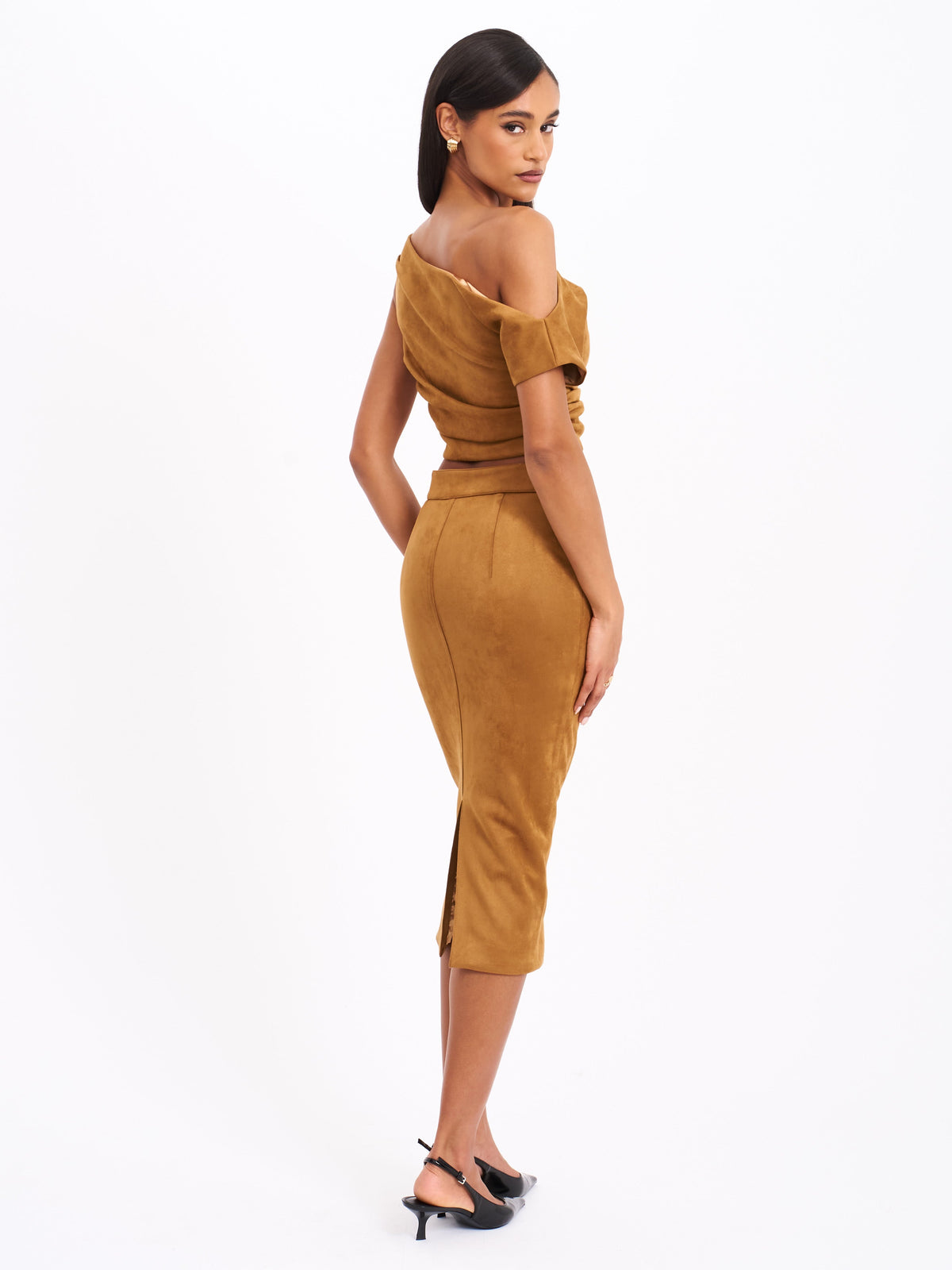 Zabrina Brown Suede Straight Pencil Skirt (Archive Sale)