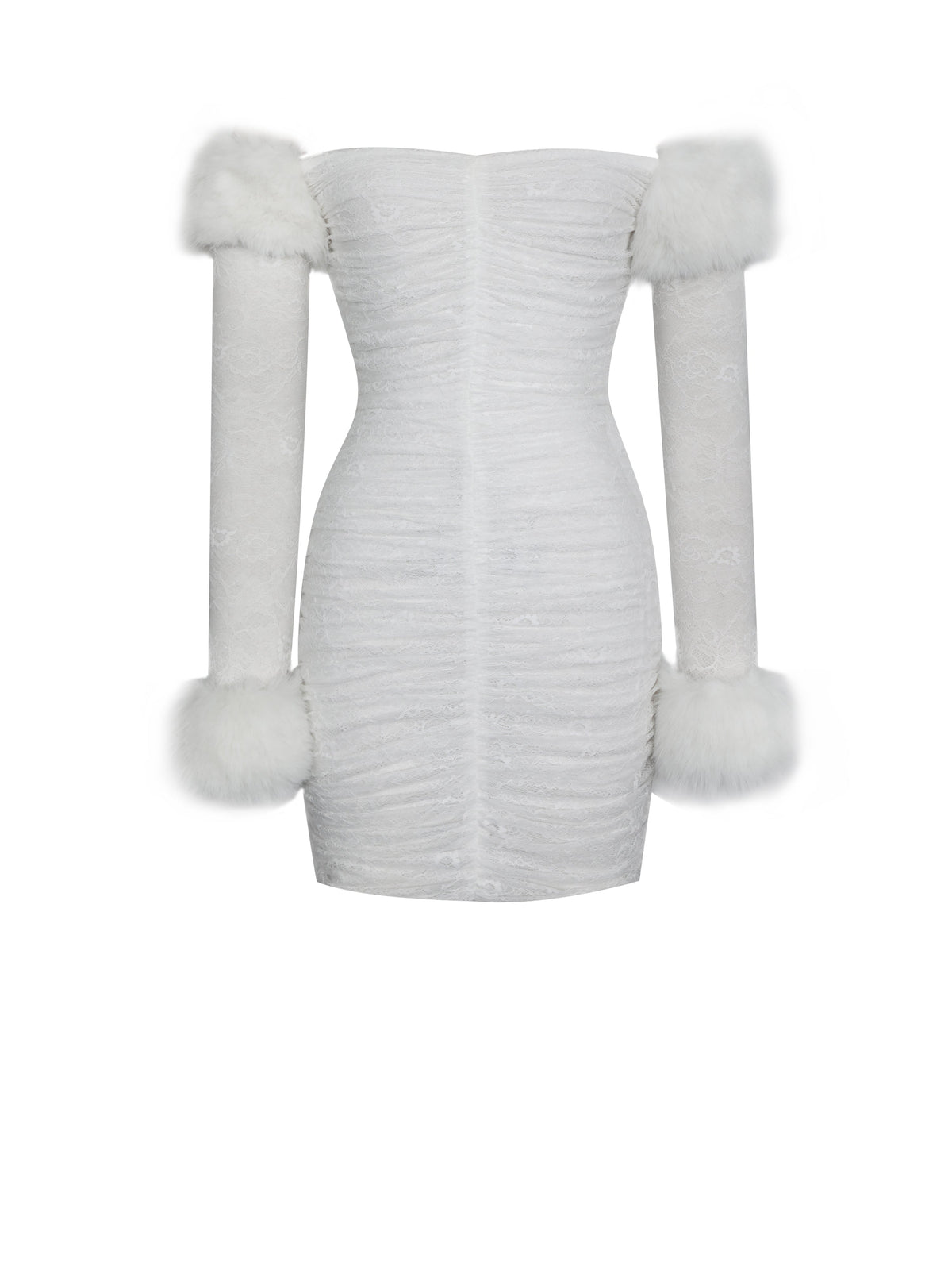 Lani White Lace Off-Shoulder Ruched Mini Dress