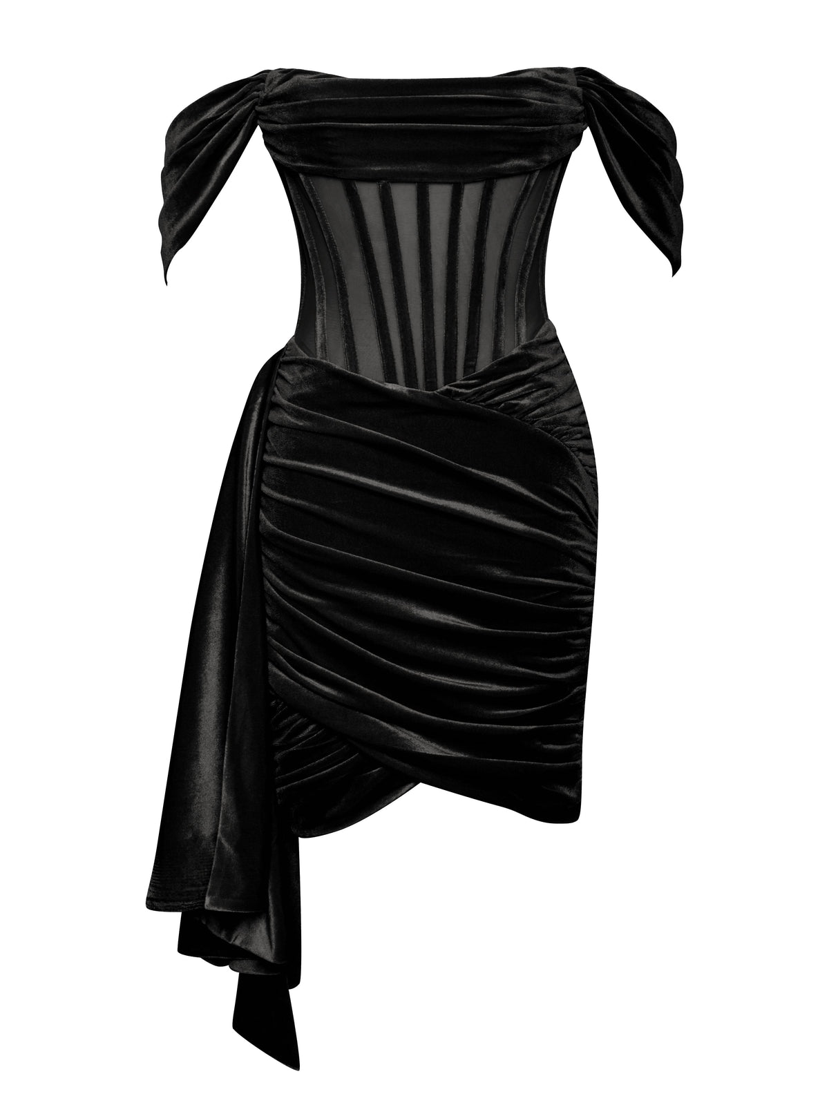 Irisa Black Draping Off Shoulder Corset Dress (Archive Sale)