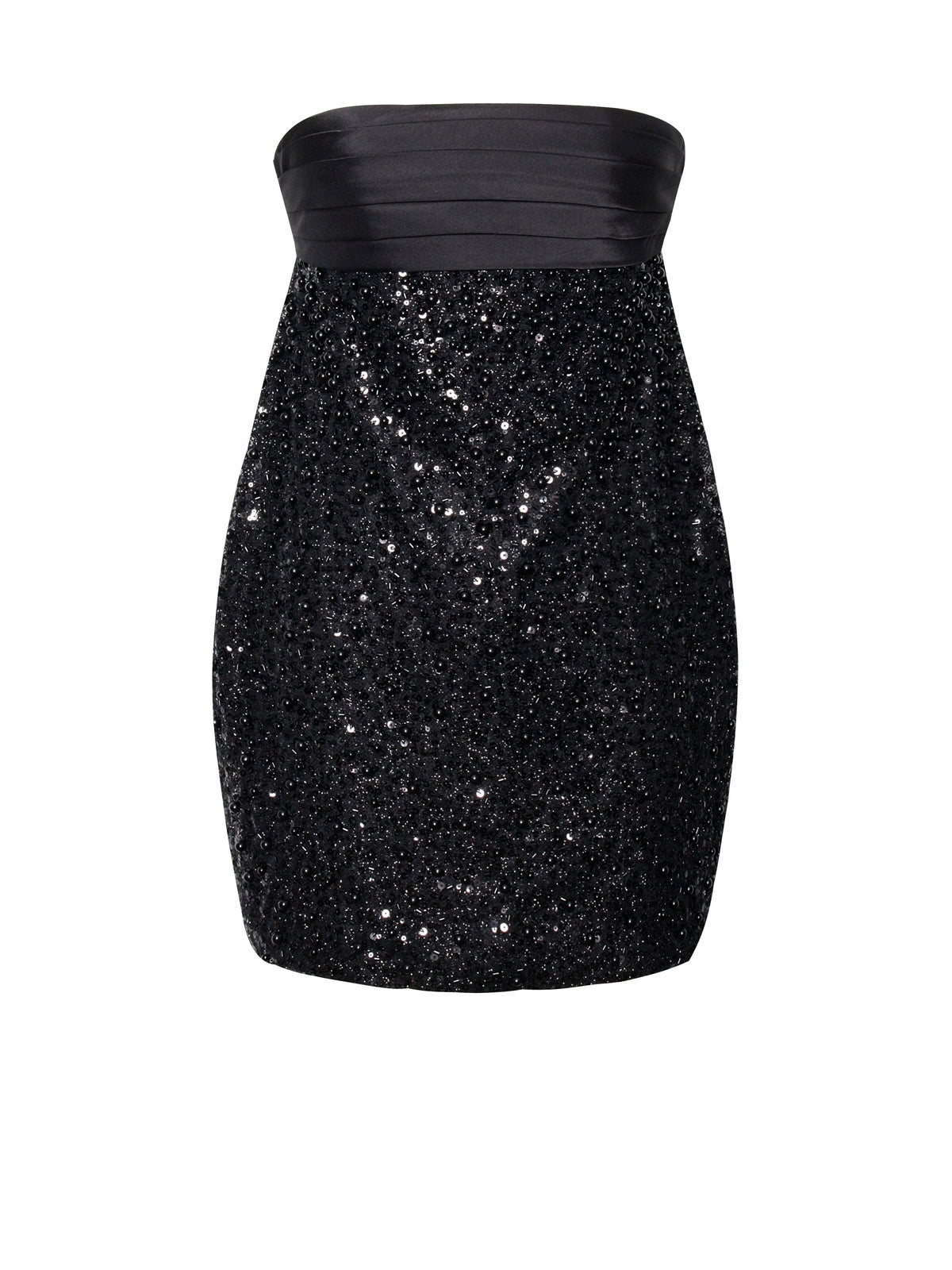 Felina Black Satin Sequin Pearls Beaded Mini Dress (Archive Sale)