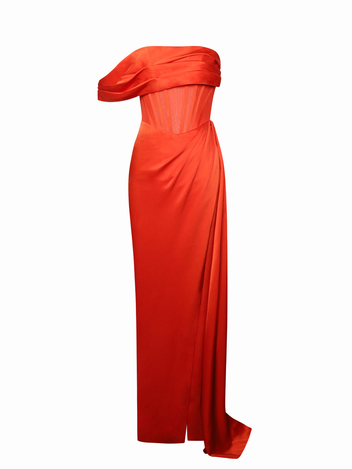 Rebeca Poinciana Satin High Slit Corset Gown (Archive Sale)