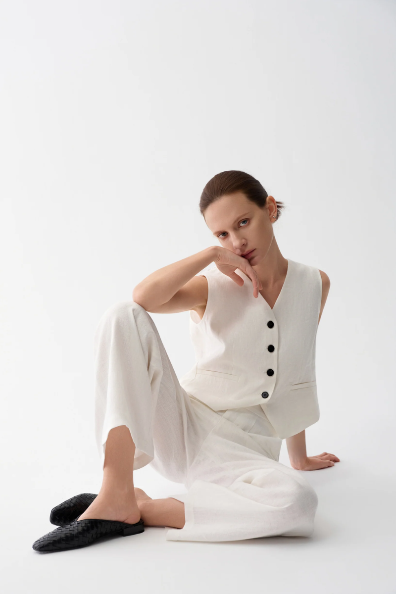Max Simple Lace-Knit Linen Vest White MSES260006W