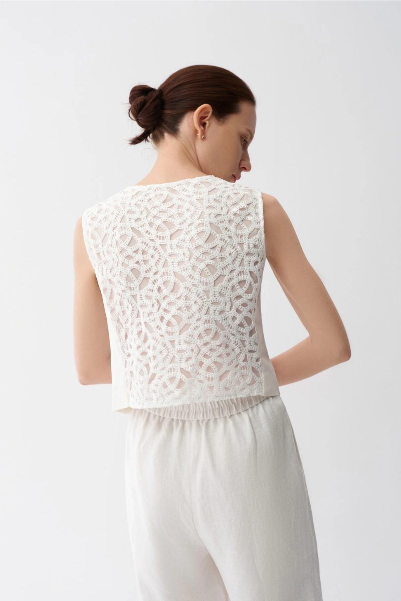 Max Simple Lace-Knit Linen Vest White MSES260006W