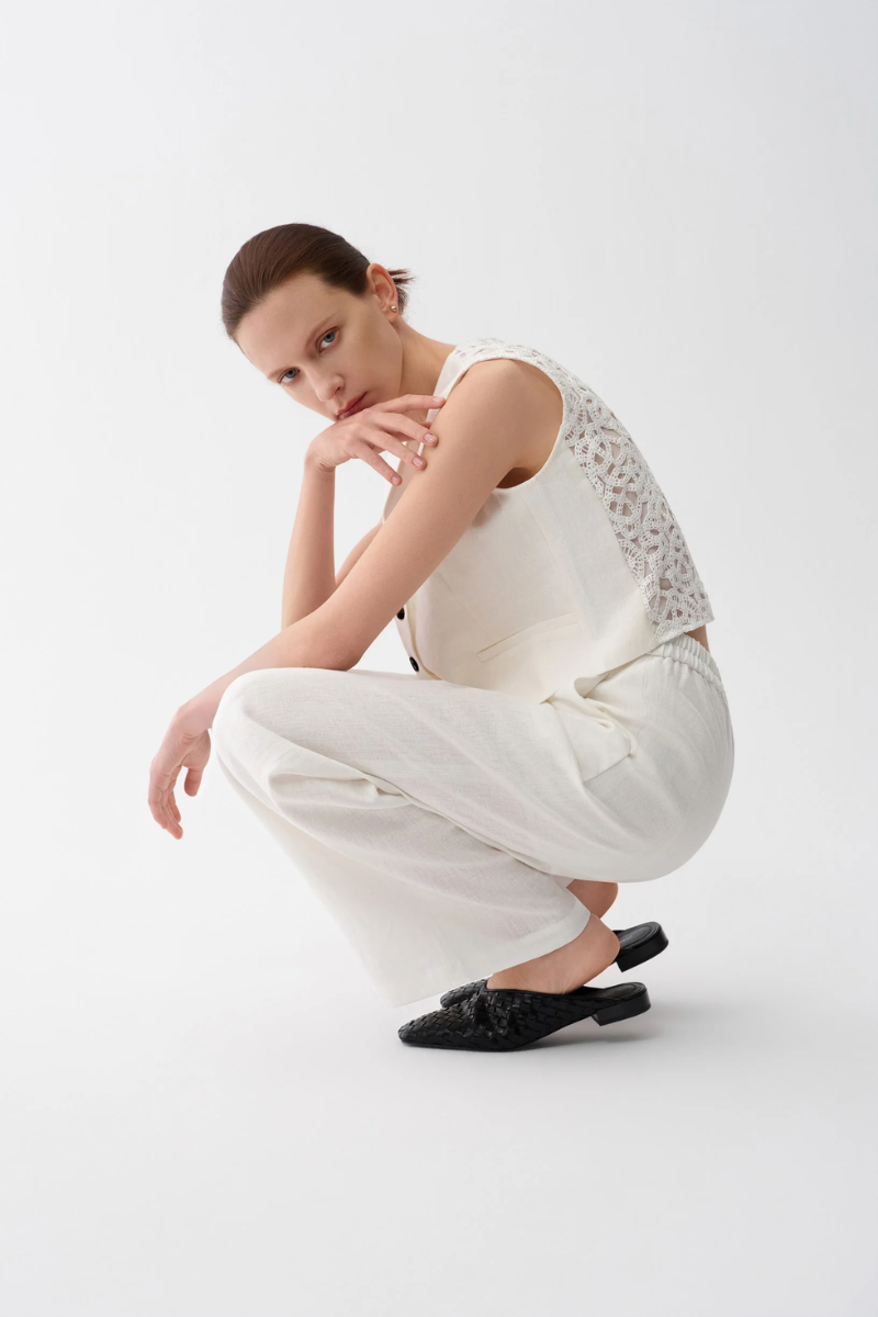 Max Simple Lace-Knit Linen Vest White MSES260006W