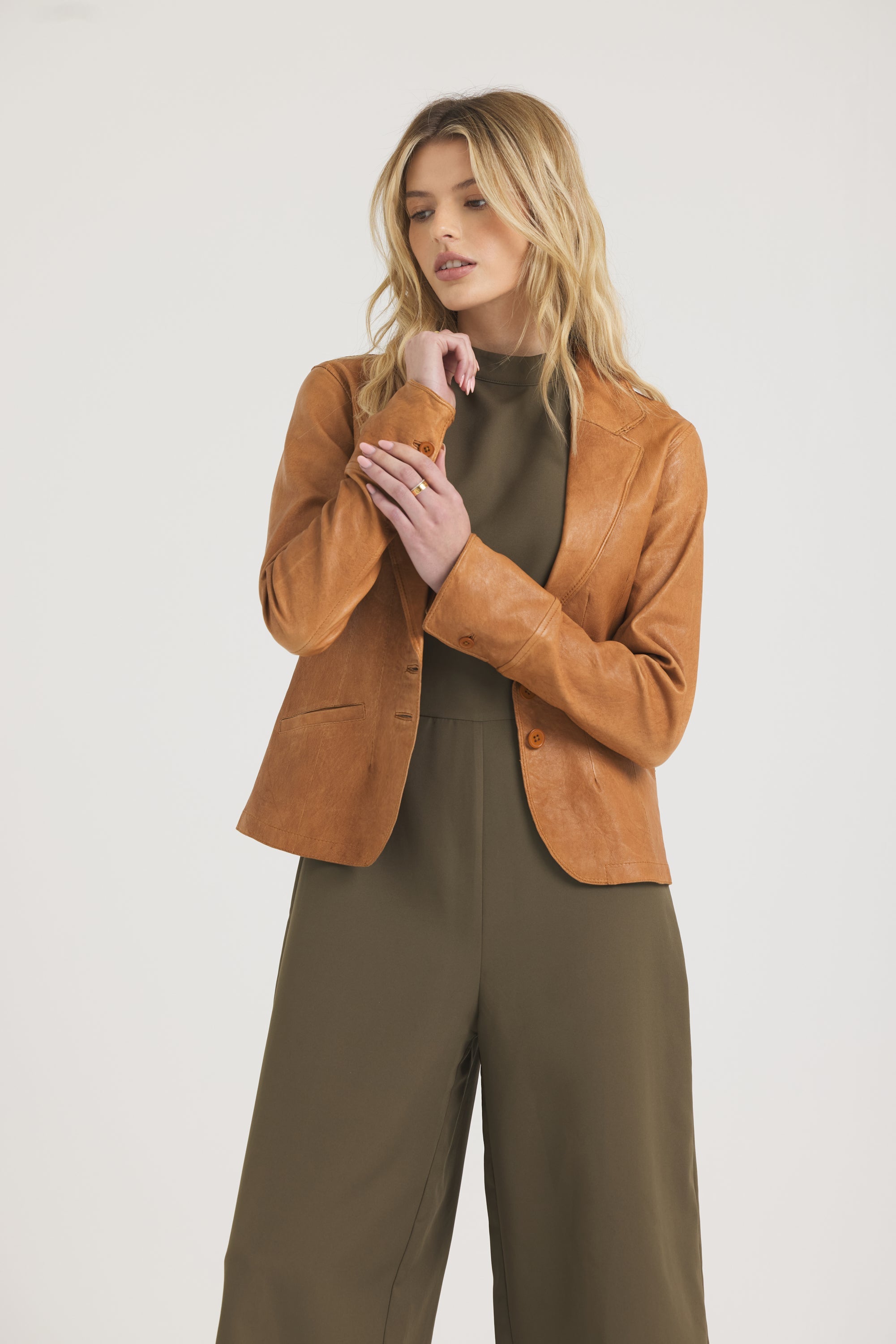 Amelia Wrinkled Leather Jacket Au Lait